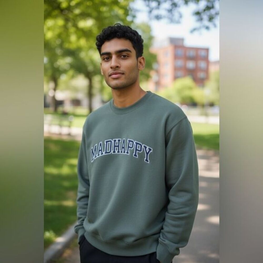 NWT Madhappy Unisex Campus Collection Green Logo Crewneck Fleece Sweatshirt- XS